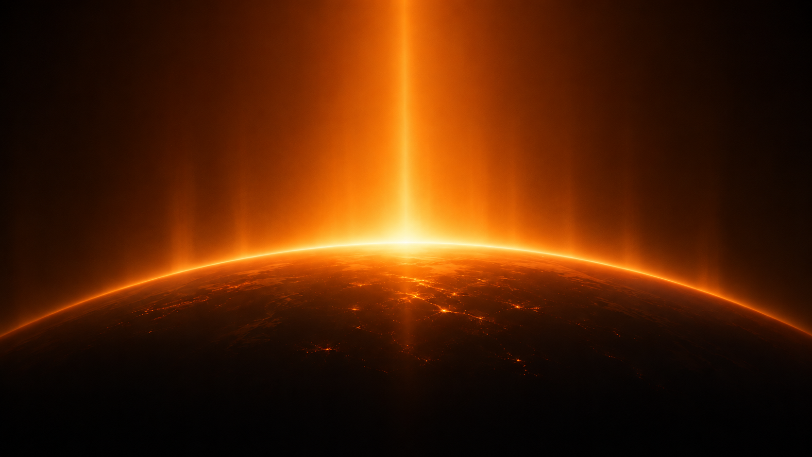 A sunrise breaking over a planet's horizon