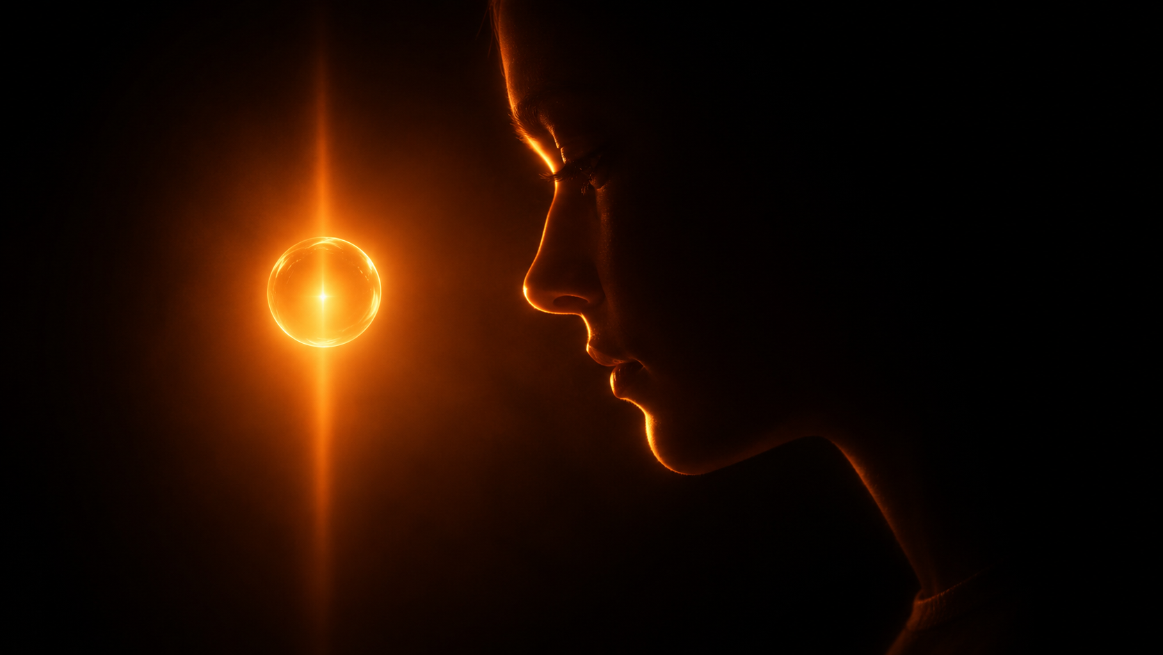 Orange light breaking through darkness