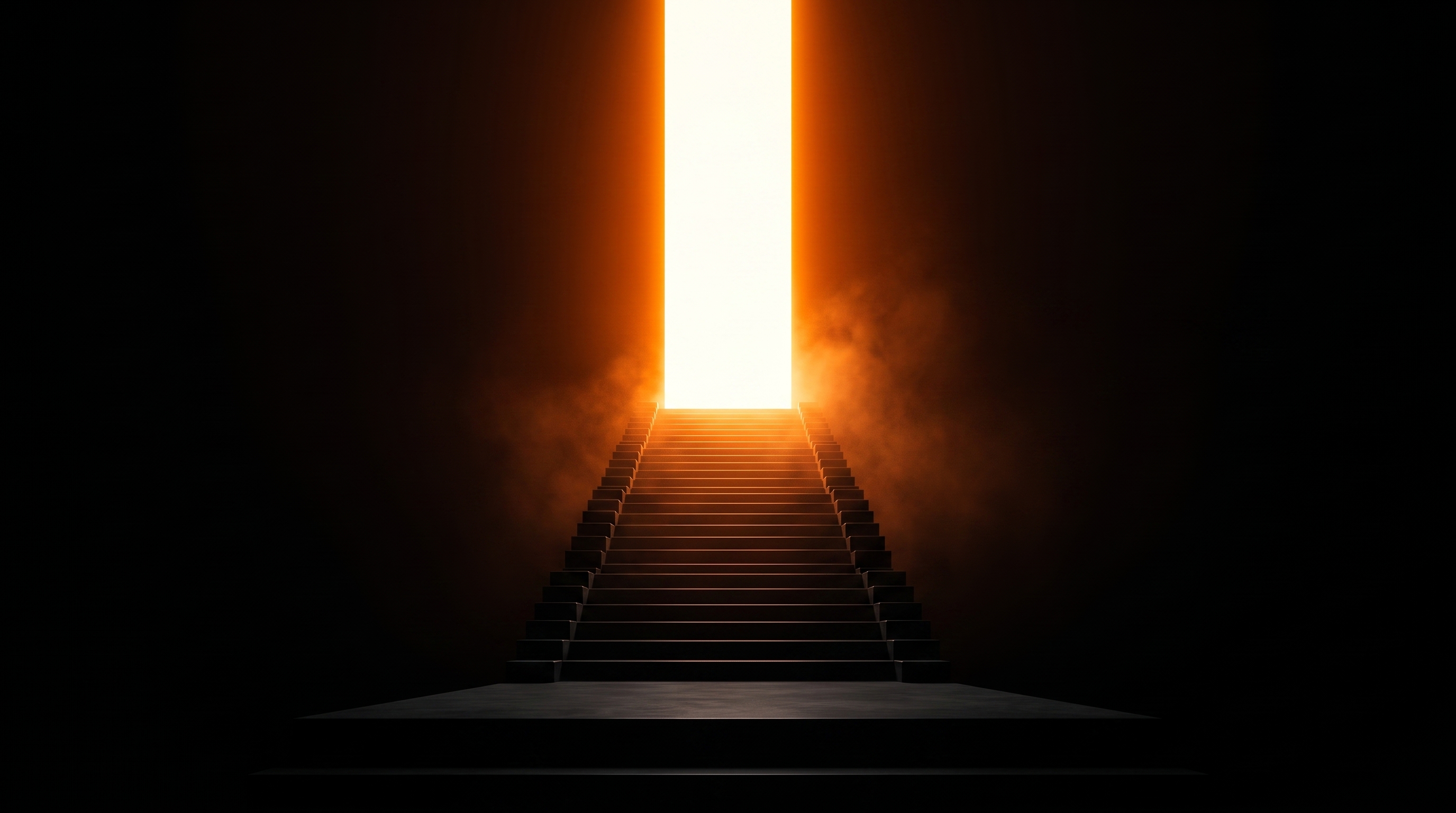 A staircase ascending into orange light